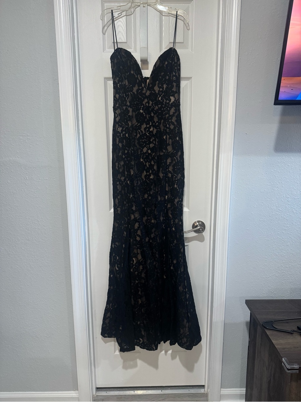 Symphony Black Strapless Lace Gown